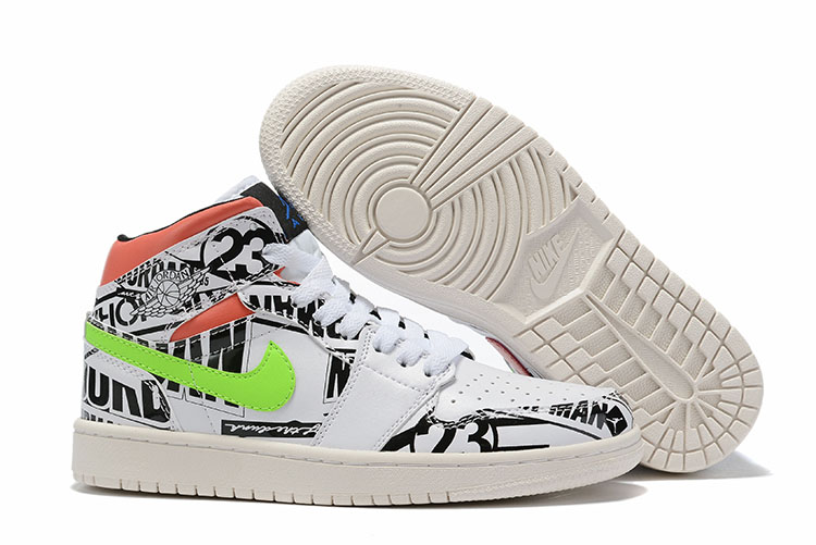 2019 Air Jordan 1 Retro White Colorful Black Green Orange Shoes - Click Image to Close